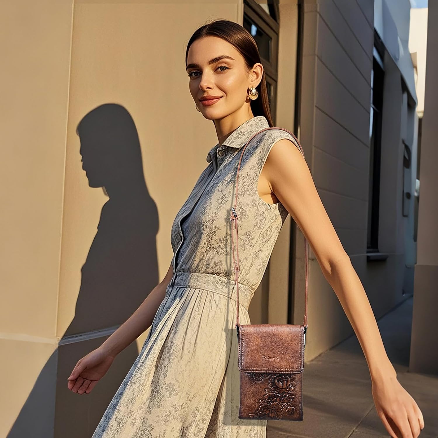 Small Crossbody Bags For Women Trendy Vegan Leather Cell Phone Bag Embossed Flower Design Wallet Purses With Strap
