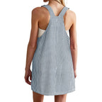 Womens Casual Denim Dress Summer Striped Overalls Romper Adjustable Straps Sleeveless Jean Dresses With Pockets