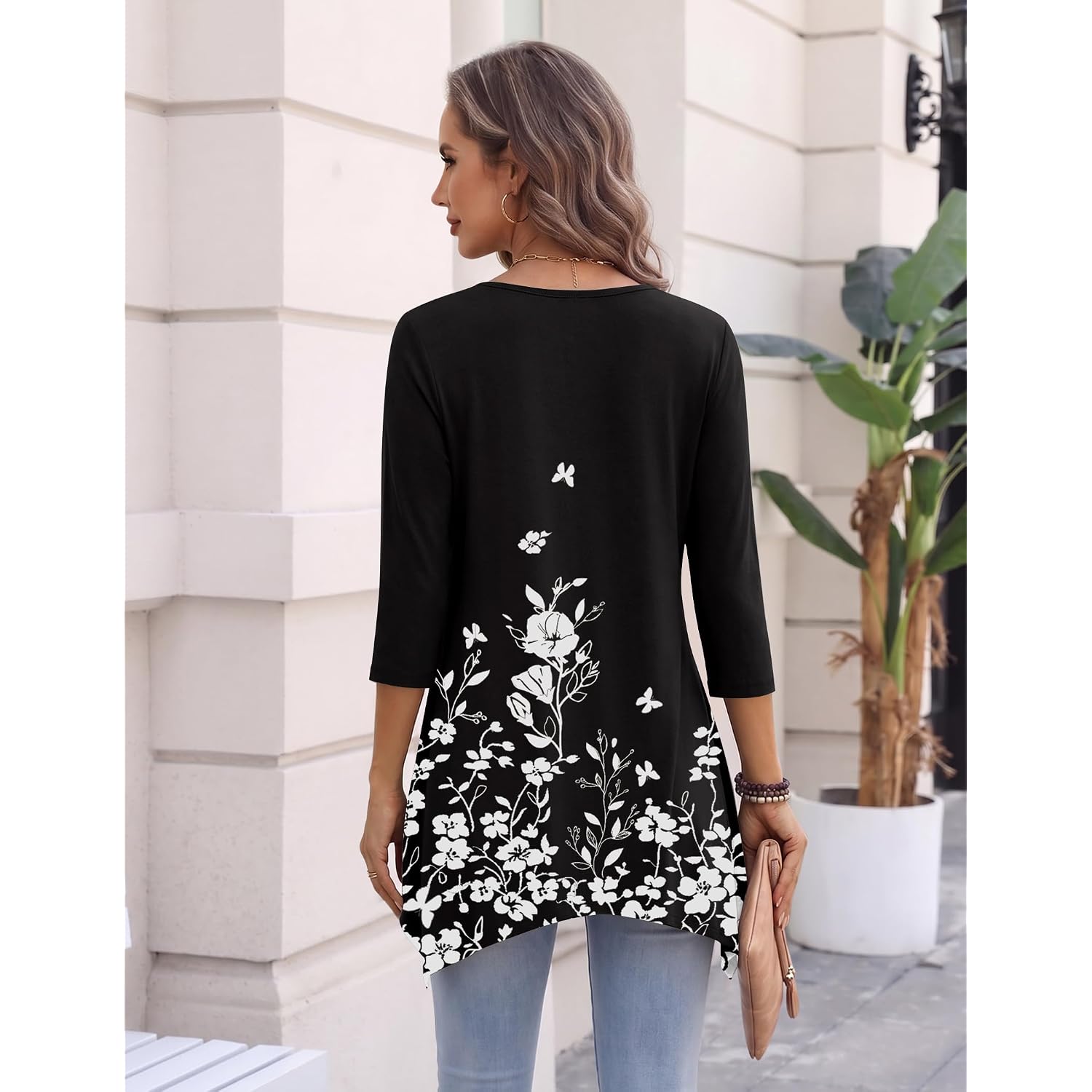 Zeagoo 3/4 Sleeve Womens Tops Dressy Casual Tunics To Wear With Leggings Loose Fit Cute Blouses 2026 Trendy