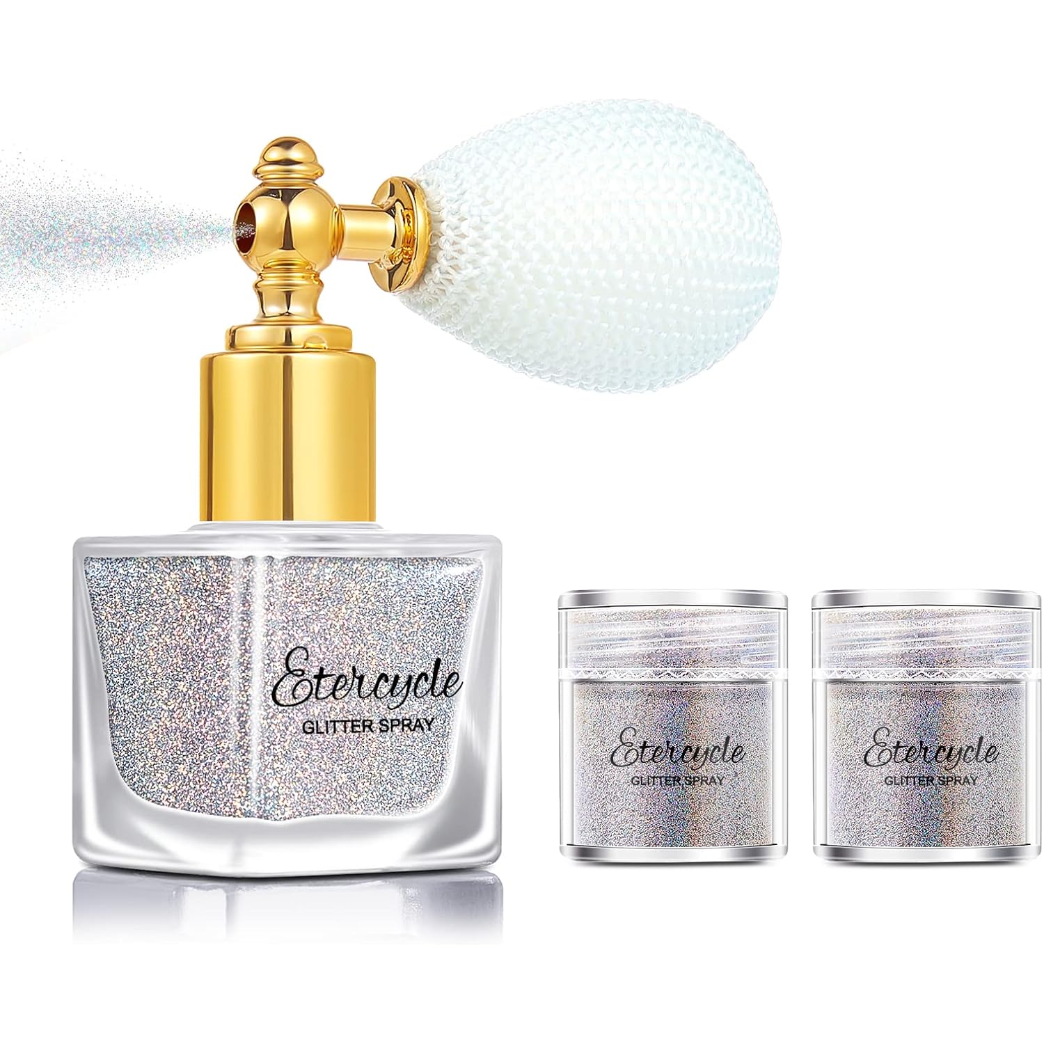 Etercycle Silver Body Glitter Spray, Shimmering Spray Powder Sparkle Powder, Cosmetic Shimmer Makeup Glitter for Hair and Body Face Clothes Nail Art Craft Design Easter Christmas Halloween Crafts
