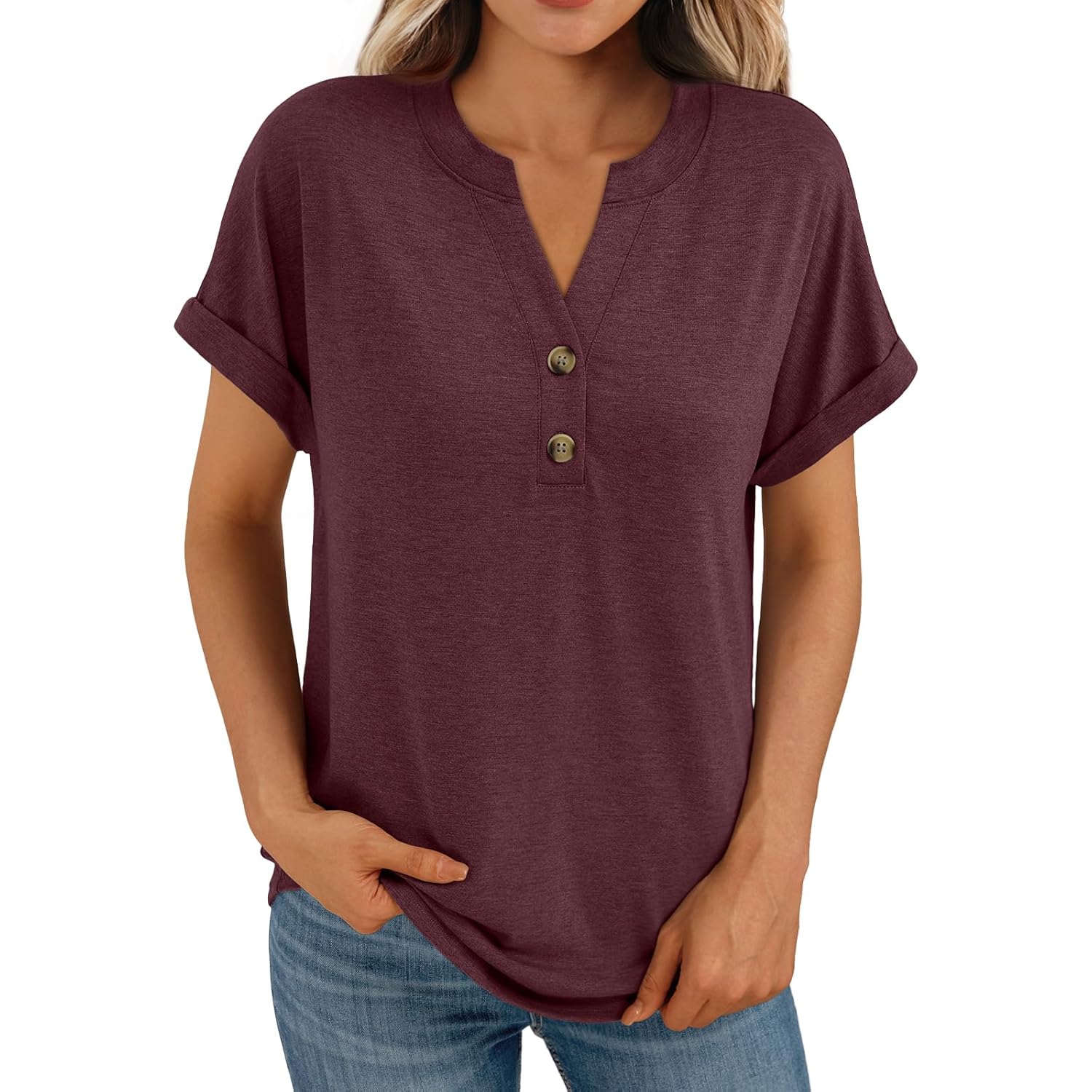 Women's Short Sleeve Shirts Henley Dressy Casual Summer Tops 2026 Spring Fashion Trendy Cute T-Shirts
