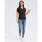Santiny Women'S Golf Shirt Collared V-Neck Casual Work Tennis Tops Upf50+ Collared Polo Shirts For Women
