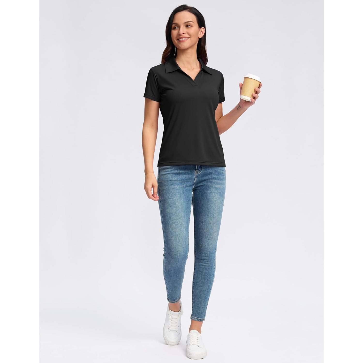 Santiny Women'S Golf Shirt Collared V-Neck Casual Work Tennis Tops Upf50+ Collared Polo Shirts For Women