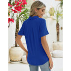 Zhenwei Women'S Short Sleeve V-Neck Polo Shirts Business Casual Work Collared Tops Dressy Johnny Collar Cute Blouses