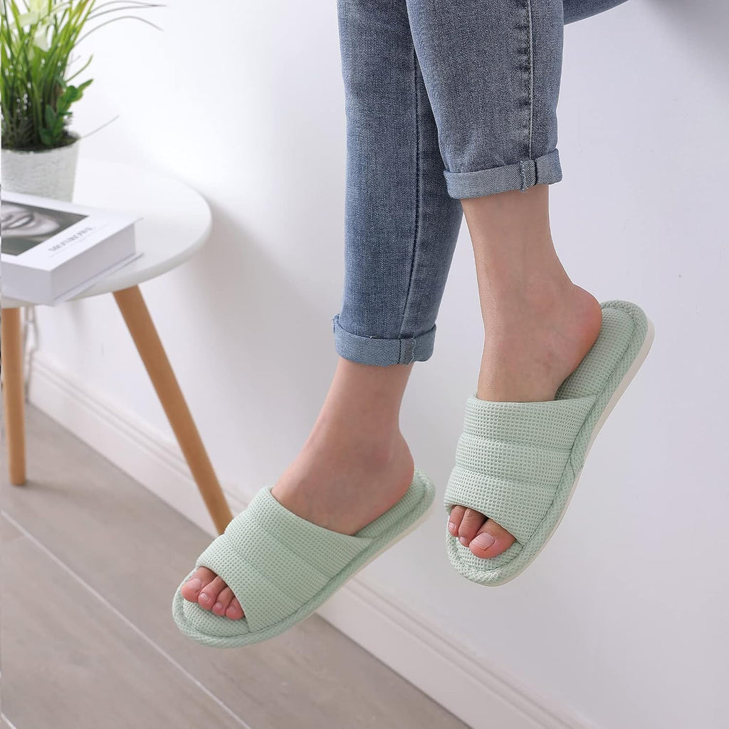 Summer House Slippers For Women Men Breathable Waffle Indoor Slippers Slip-On Open Toe Home Shoes