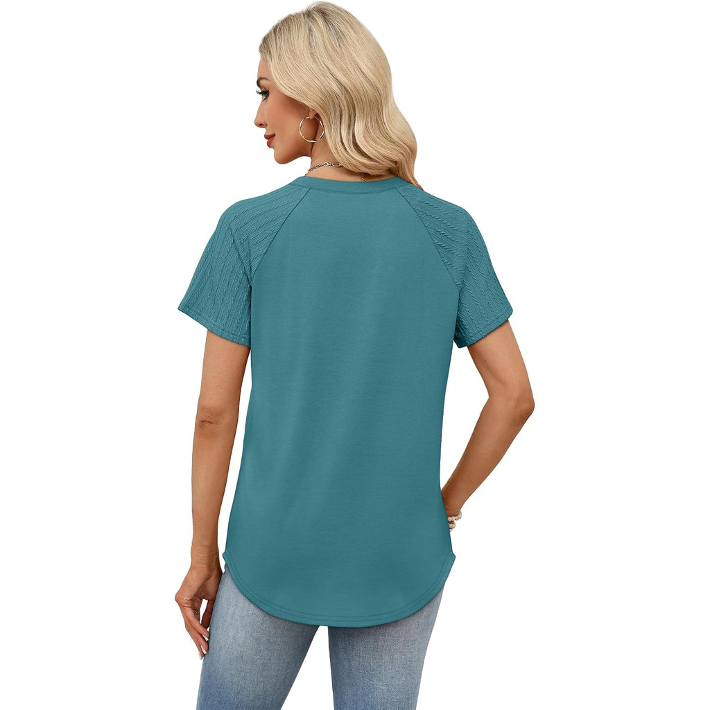 Wiholl Summer Tops For Women 2026 Trendy Short Sleeve Shirts Crew Neck Tops Curved Hem Fashion Clothing