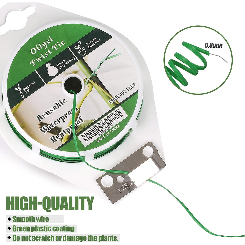 Green Garden Wire, Sturdy Plant Ties For Support With Cutter, 492Ft/150M, Indoor, Outdoor, Home And Office Use