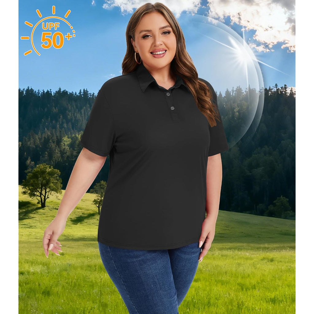 Women'S Plus Size Polo Shirts Upf 50+ Casual Work Quick Dry 3 Buttons Short Sleeve Collared Golf Shirt (Xl-6Xl)
