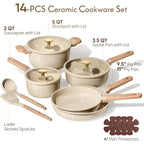 CAROTE 14Pcs Pots and Pans Set Non stick, Ceramic Cookware Set, Non-toxic Kitchen Cooking Set, PFAS and PFOA Free