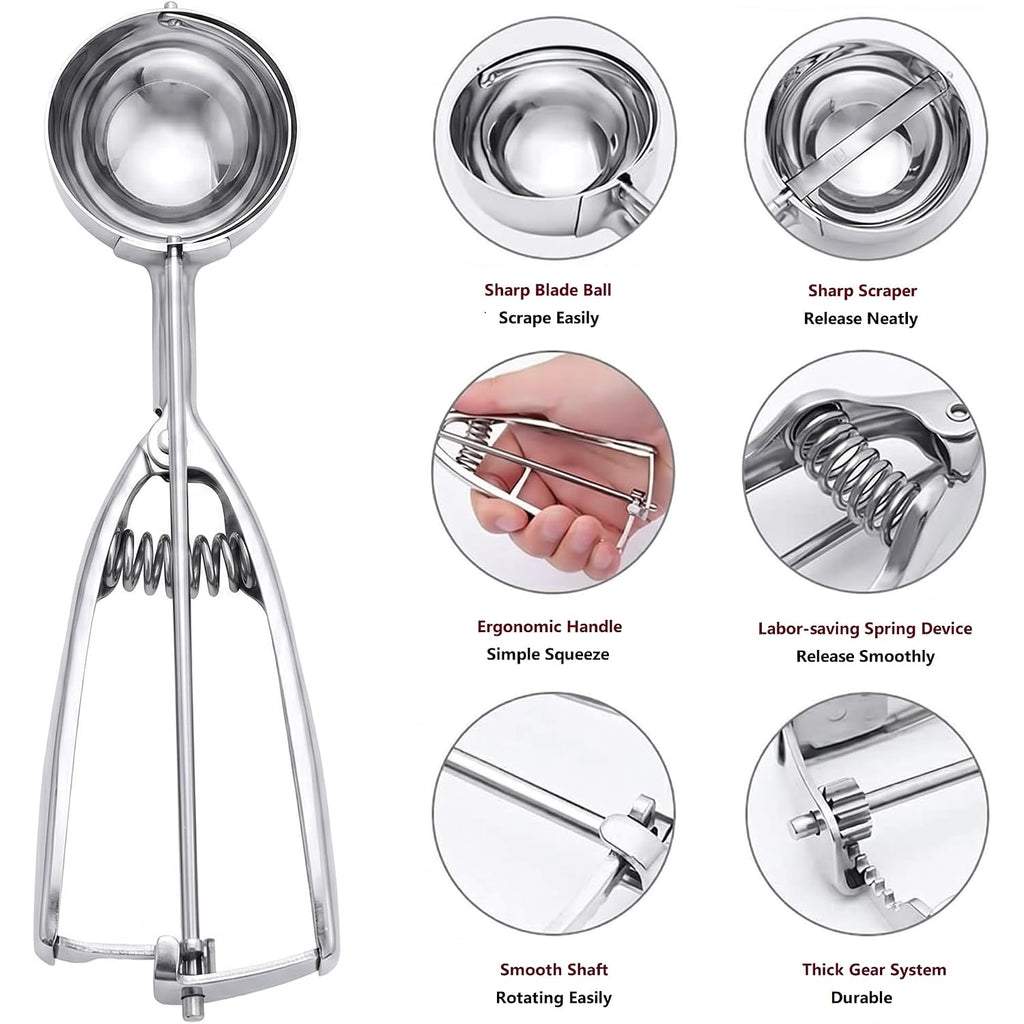 Ice Cream Scoop, 3Pcs Cookie Scoop Set, Stainless Steel Ice Cream Scooper With Trigger Release, Large/Medium/Small Cookie Scooper For Baking, Cookie Scoops For Baking Set Of 3 With Cookie Dough Scoop…