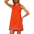 Womens Summer Boho A-Line Mini Dress Sleeveless Sundress Color Block Beach Coverups