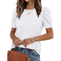 Blouse for Women Dressy Casual Puff Short Sleeve Boho Tops Fashion Floral Crew Neck Tunic Shirts Summer Clothes