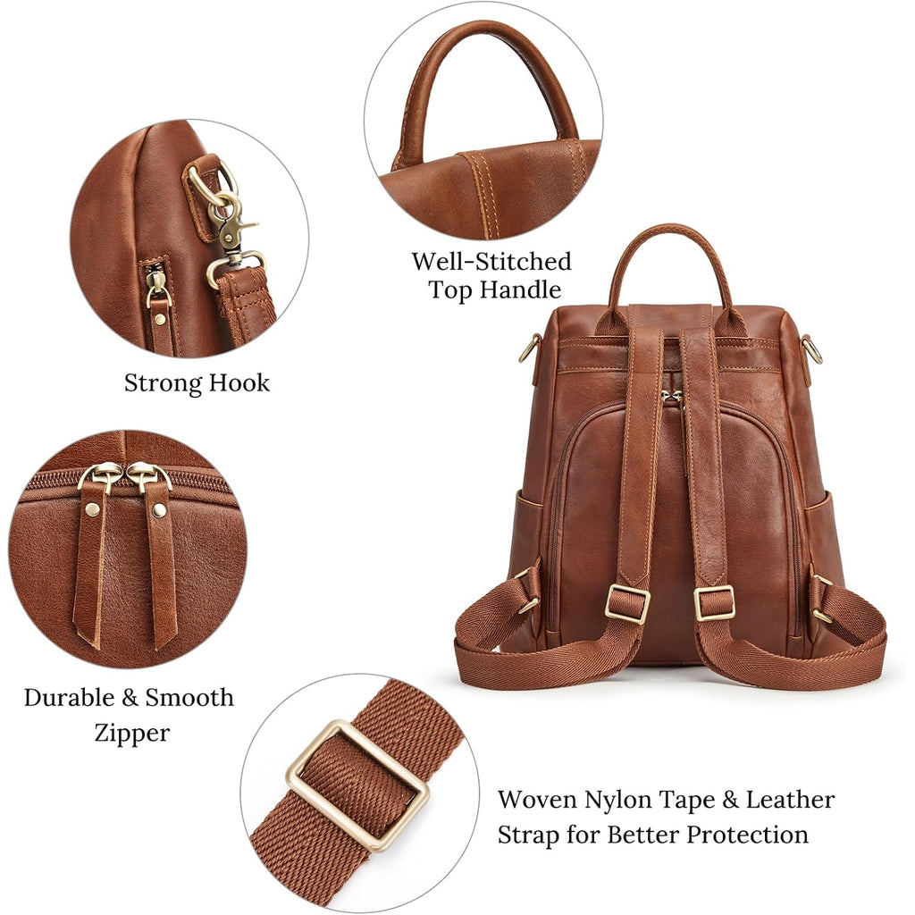 S-Zone Leather Backpack Purses For Women Antitheft Rucksack Shoulder Bag Medium