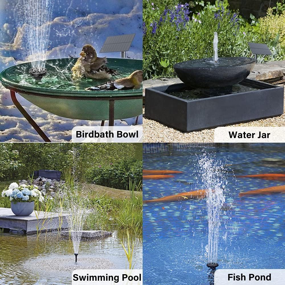 Biling Upgraded Solar Fountain Pump Kit With Ground Stake For Bird Bath | Adjustable Solar Panel, Brushless Low-Consumption Motor, 4 Spray Nozzles, Eco Solar Power For Garden Fish Tank