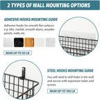 4 Set [Extra Large] Hanging Wall Mount Storage Baskets With Adhesive Hooks & Steel Hooks, Multiuse Sturdy Wire Metal Organizing Baskets For Home Kitchen Bathroom Pantry Utility Organizer, Black