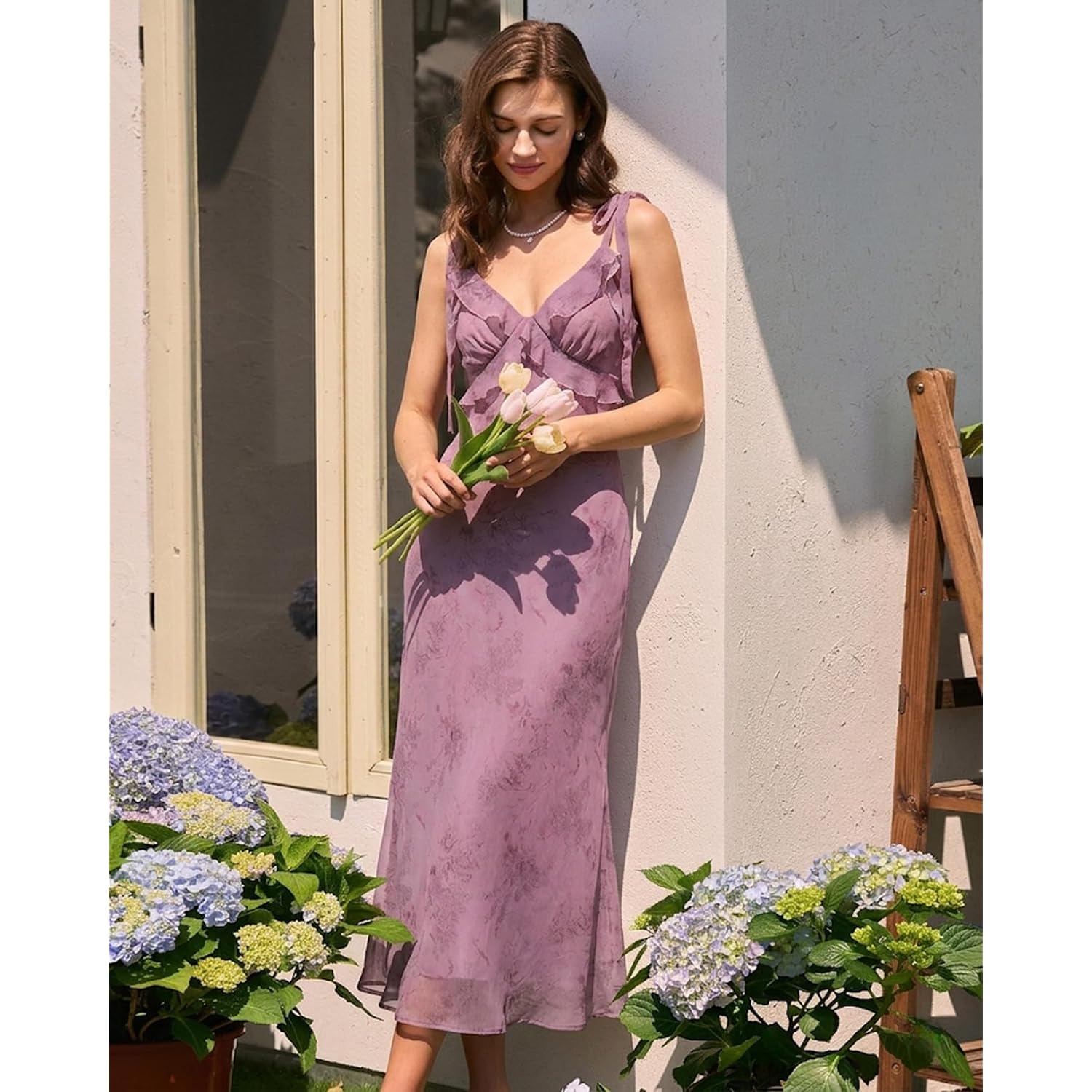 Rihoas Boho Midi Floral Dress - Elegant Flowy Sundress | Formal-Inspired Outfit For Wedding Guest | Spring Summer Party Dress