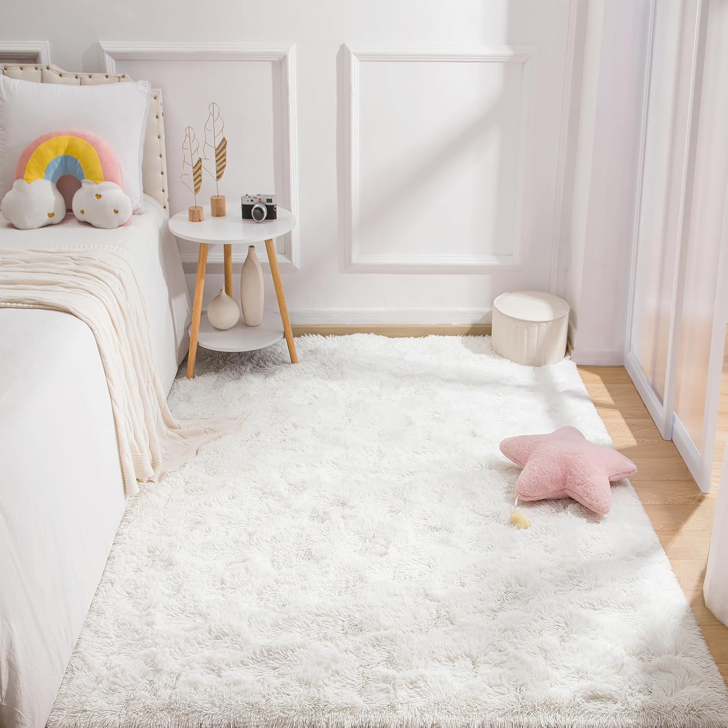 Benron White Fluffy Rugs For Living Room 4X6, Soft Cream Area Rug For Kids Children Girls Bedroom Nursery, Washable Indoor Floor Carpets