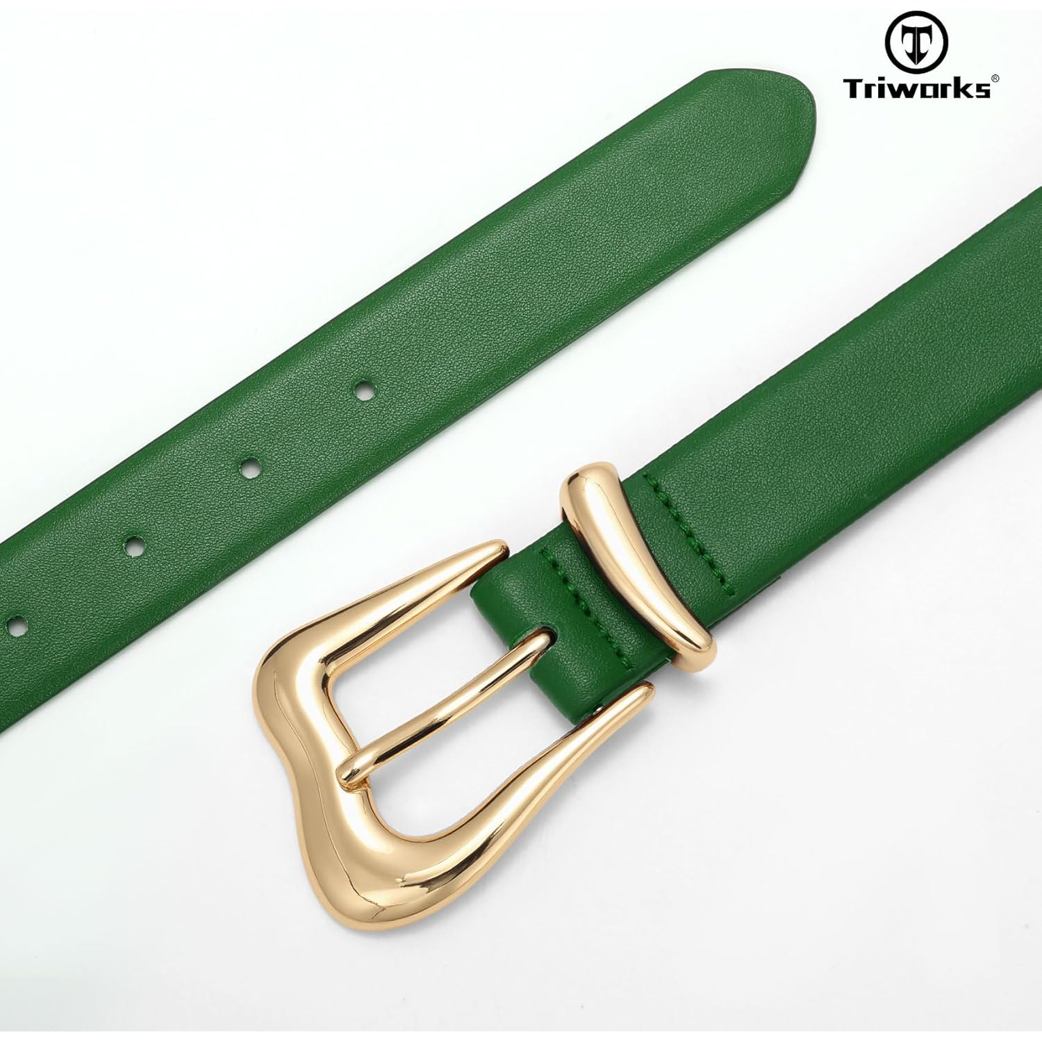 TRIWORKS Women Leather Belt with Gold Buckle Fashion Ladies Leather Waist Belt for Jeans Pants