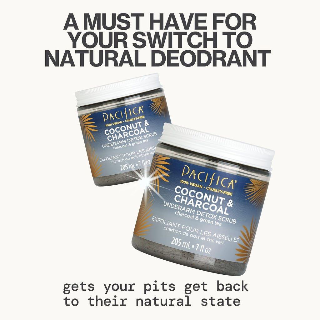 Pacifica Underarm Body Scrub - Armpit Detox Coconut & Charcoal Deodorant– Exfoliating & Nourishing For Natural Deodorant Users – Aluminum-Free & Safe For Sensitive Skin, Vegan & Cruelty-Free, 7 Fl Oz