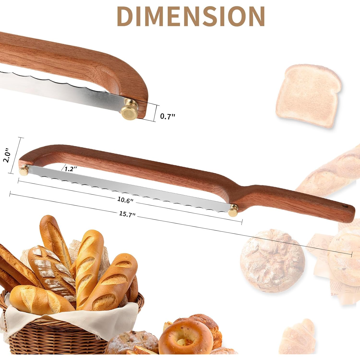 Uprichya Bread Knife for Homemade Bread Sourdough, Serrated Bread Slicer & Bread Bow Knife with Ergonomic Grip for Easy, Clean & Even Slicing