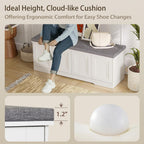 Shoe Bench, Entryway Storage Bench With Doors, Cushion, 2-Tier Shoe Rack With 8-Cubby, 47.2”L X 13.8”W Shoe Organizer Cabinet, Adjustable Shelf, Living Room, Bedroom, White