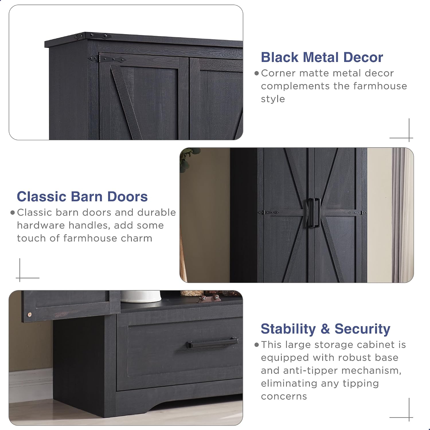 Farmhouse Kitchen Pantry Cabinet - 72" Tall Wood Kitchen Storage Cabinets With Adjustable Shelves & 2 Barn Doors & Drawer, Versatile Storage For Dining Room, Bathroom, Utility Room, Antique Black | Large