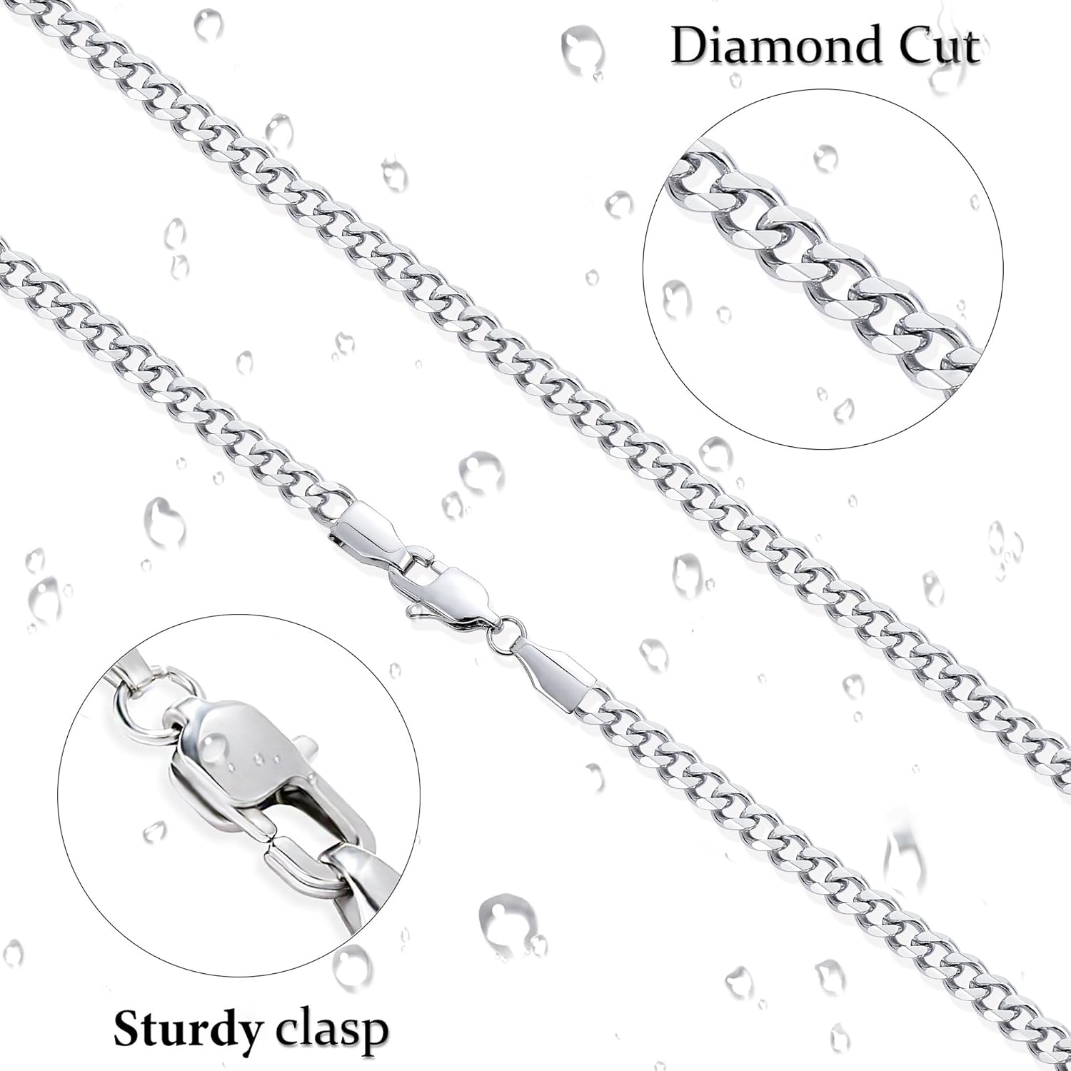 Fiusem 3.5mm Cuban Link Chains for Men, Silver Tone/Black/14K Gold Plated Stainless Steel Necklace Chain, Mens Necklace 16, 18, 20, 22, 24, 26, 28 Inch
