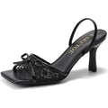 Bow Kitten Heels For Women Square Toe Mesh Sandals Knots Heels Open Toe Dressy For Wedding Party