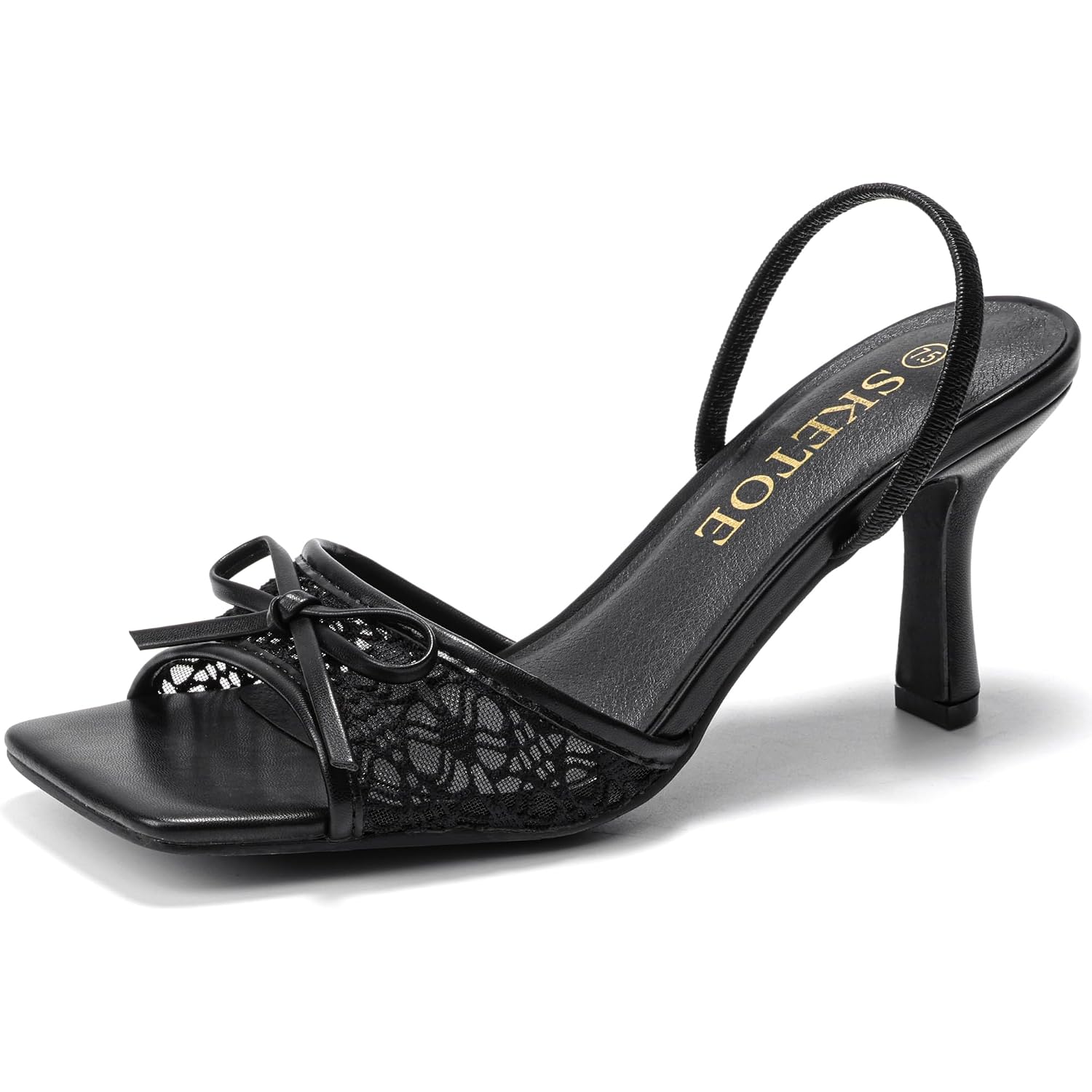 Bow Kitten Heels For Women Square Toe Mesh Sandals Knots Heels Open Toe Dressy For Wedding Party
