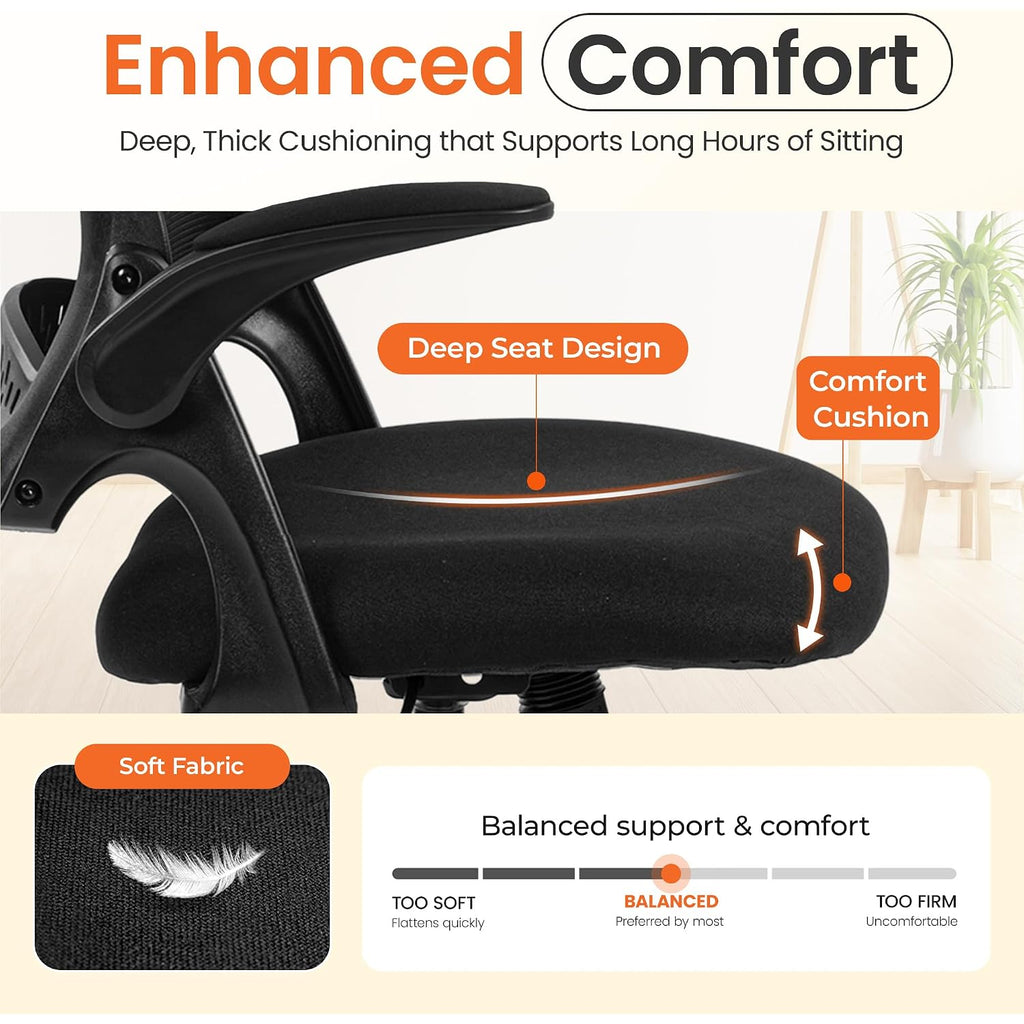 Neo Chair Office Chair Gaming Desk Computer Mesh Ergonomic Chair With Flip-Up Arms Comfy Lumbar Support Adjustable Height Rolling Wheels Chair For Home Office (Black)