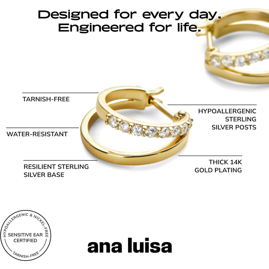 Ana Luisa Double Hoop Earrings for Women - 14K Gold Plated & Silver Rhodium Huggie Hoops - Hypoallergenic, Water-Resistant, Tarnish-Free, Small, Dainty & Trendy Two Hoop Earring Styles for Daily Wear
