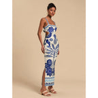 Floerns Women'S Tropical Bow Tie Back Long Dress Sleeveless Split Vacation Maxi Dress