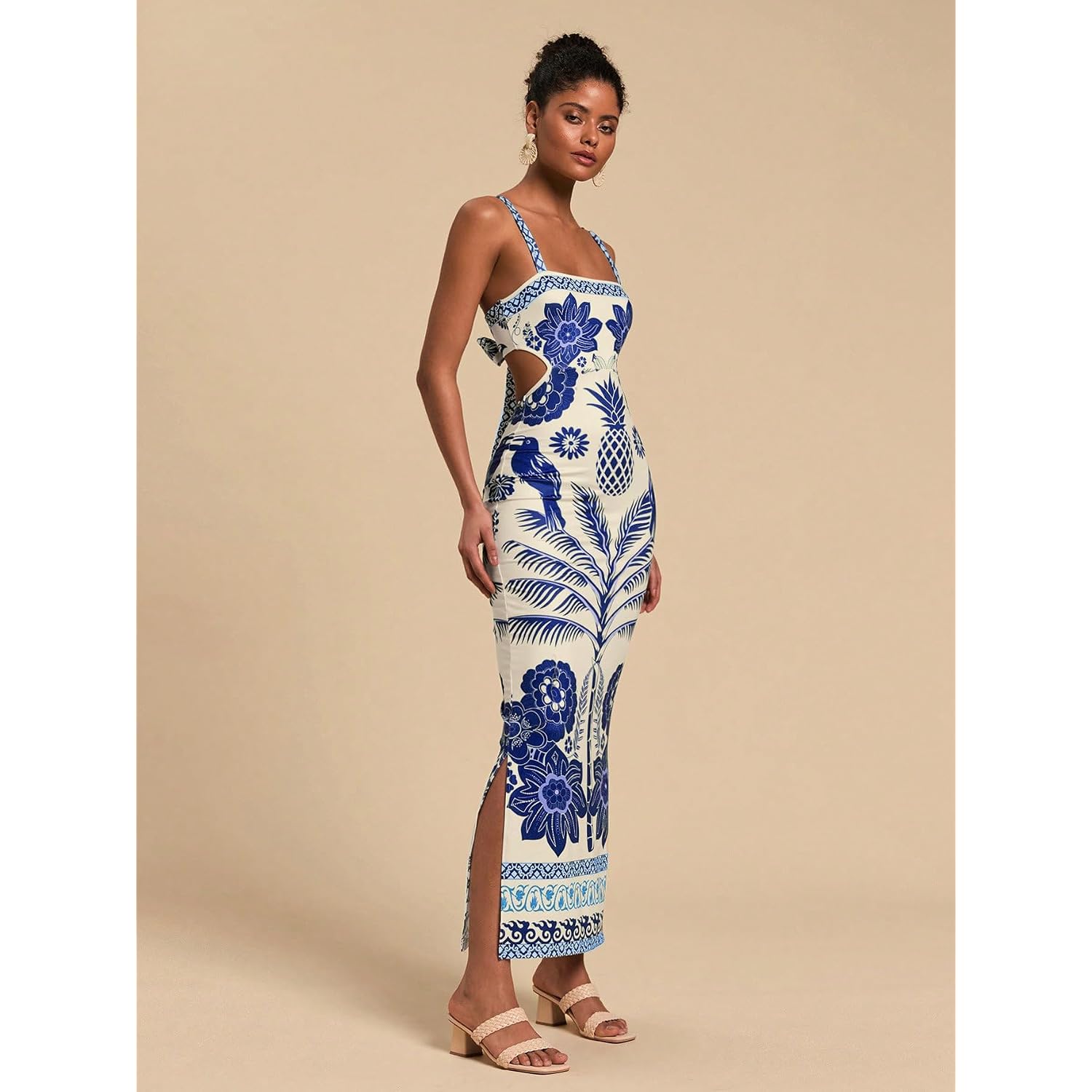 Floerns Women'S Tropical Bow Tie Back Long Dress Sleeveless Split Vacation Maxi Dress