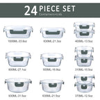 M Mcirco 24-Piece Glass Food Storage Containers With Upgraded Snap Locking Lids,Glass Meal Prep Containers Set - Airtight Lunch Containers, Microwave, Oven, Freezer And Dishwasher