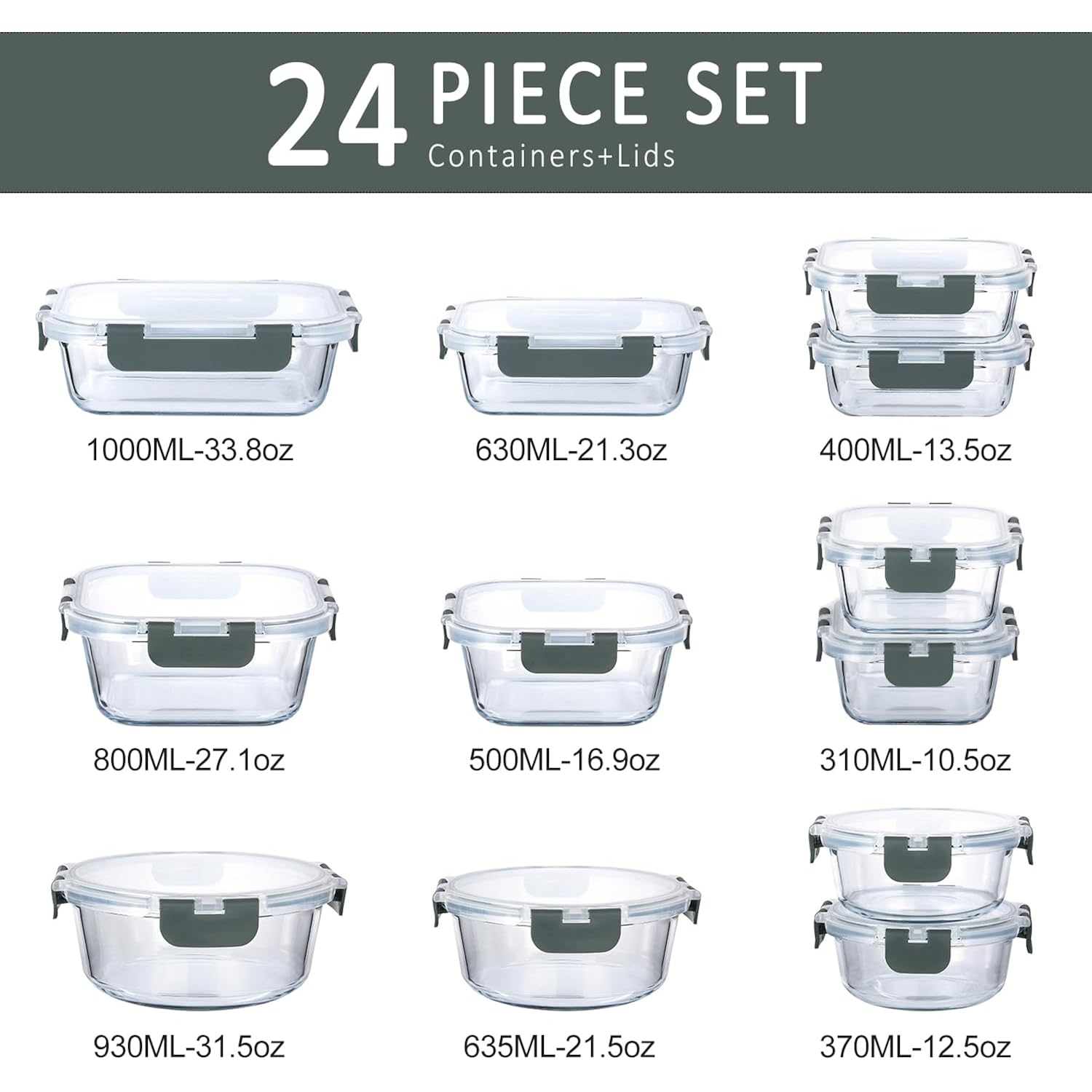 M Mcirco 24-Piece Glass Food Storage Containers With Upgraded Snap Locking Lids,Glass Meal Prep Containers Set - Airtight Lunch Containers, Microwave, Oven, Freezer And Dishwasher