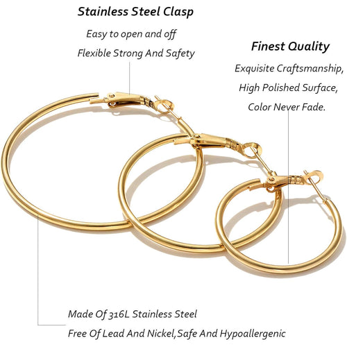 5/12 Pairs Gold Silver Plated Hoop Earrings for Women, Hypoallergenic Stainless Steel Hoops Earrings Set, Lightweight Large Small Hoops Women Earrings Loop Earrings Set