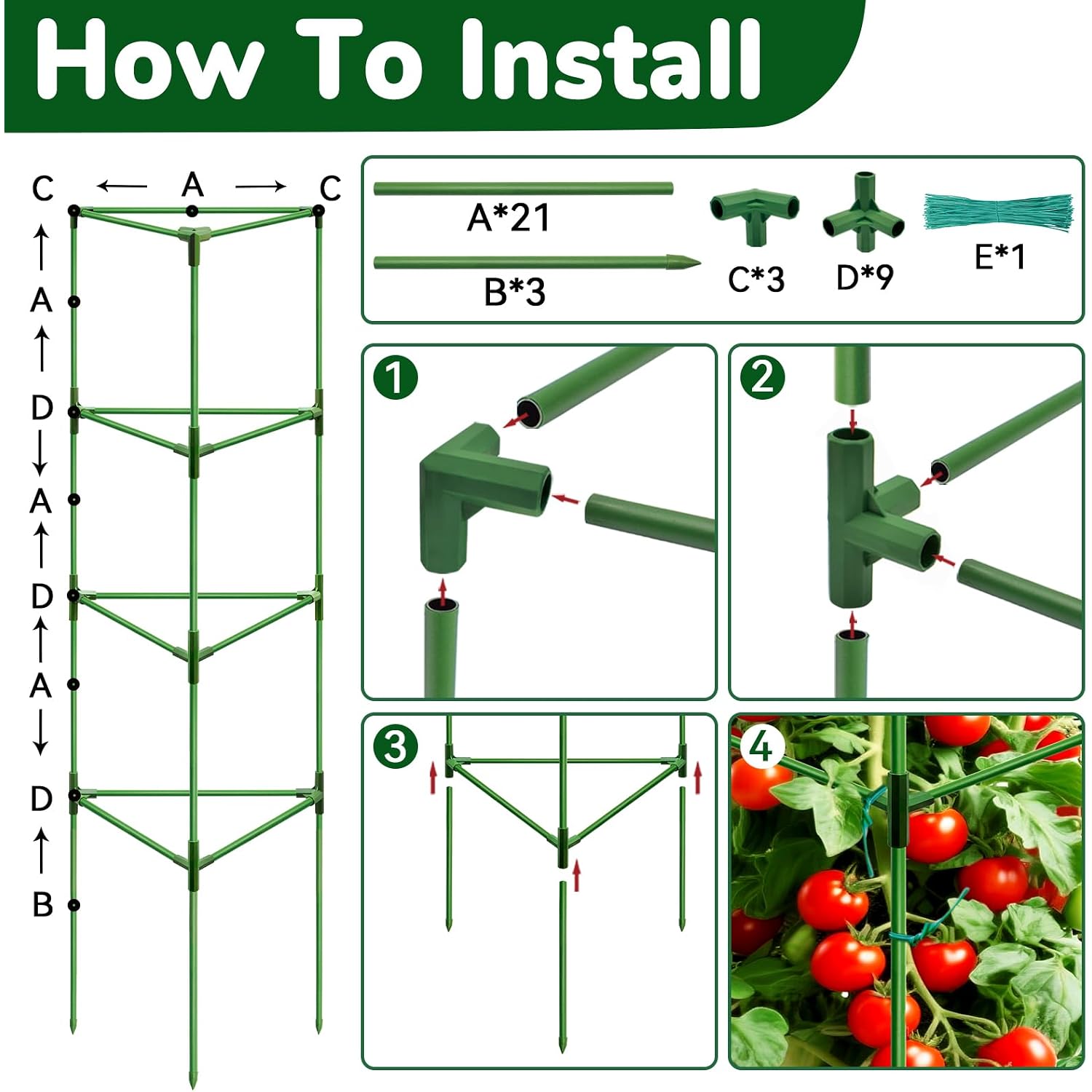 65 Inch 4 Pack Heavy Duty Tall Tomato Cages For Garden | Large Plant Support Stakes For Climbing Plants Heavy Vegetables, Adjustable Tomato Trellis For Outdoor Raised Garden Beds