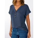 Short Sleeve V Neck T Shirts Womens Summer Business Casual Dressy Tops 2026 Henley Loose Fit Basic Spring Outfit