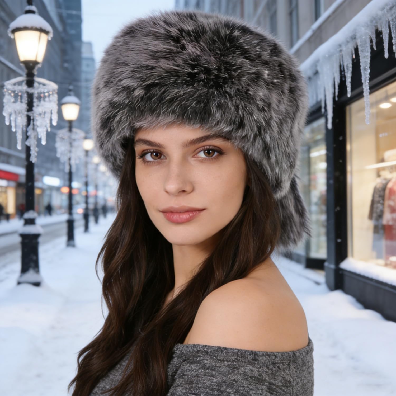 SIQITECHNO Unisex Faux Fur Trapper Hat with Tail Furry Russian Trooper Hat Ushanka Cossack Warm Winter Hunting Snow Ski Cap