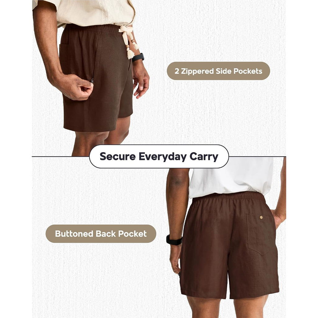 Maamgic Mens 100% Linen Shorts Casual Drawstring Elastic Waist, Breathable Summer Shorts For Men Beach Vacation With Pockets