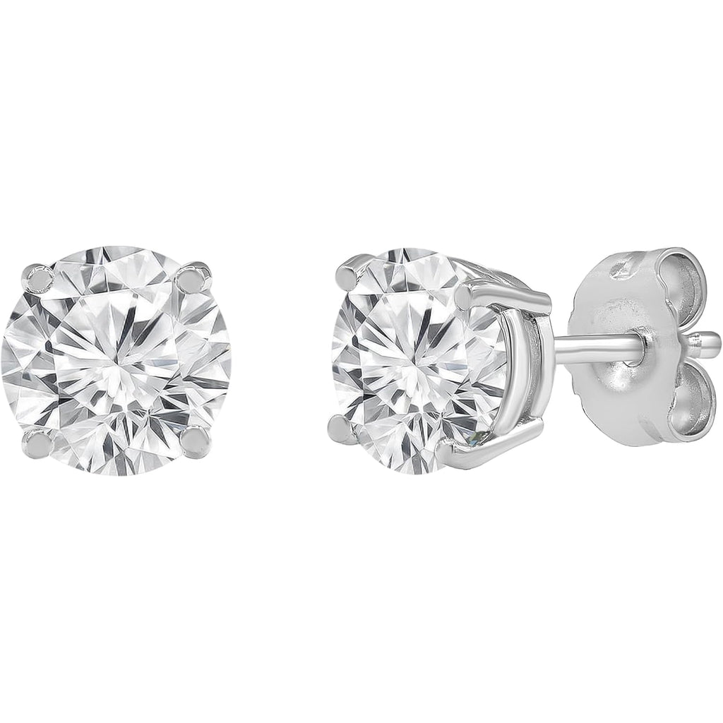 Belacqua Lab Grown Diamond Stud Earrings in Sterling Silver, Round Cut, 1/3 to 2 Carat, G+ Color, SI Clarity, Prong Set, Jewelry for Women, Gift Box Included