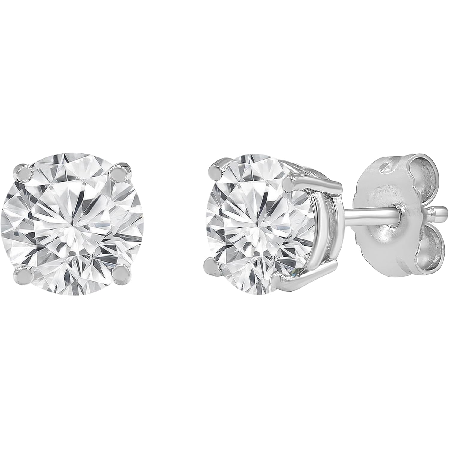 Belacqua Lab Grown Diamond Stud Earrings in Sterling Silver, Round Cut, 1/3 to 2 Carat, G+ Color, SI Clarity, Prong Set, Jewelry for Women, Gift Box Included