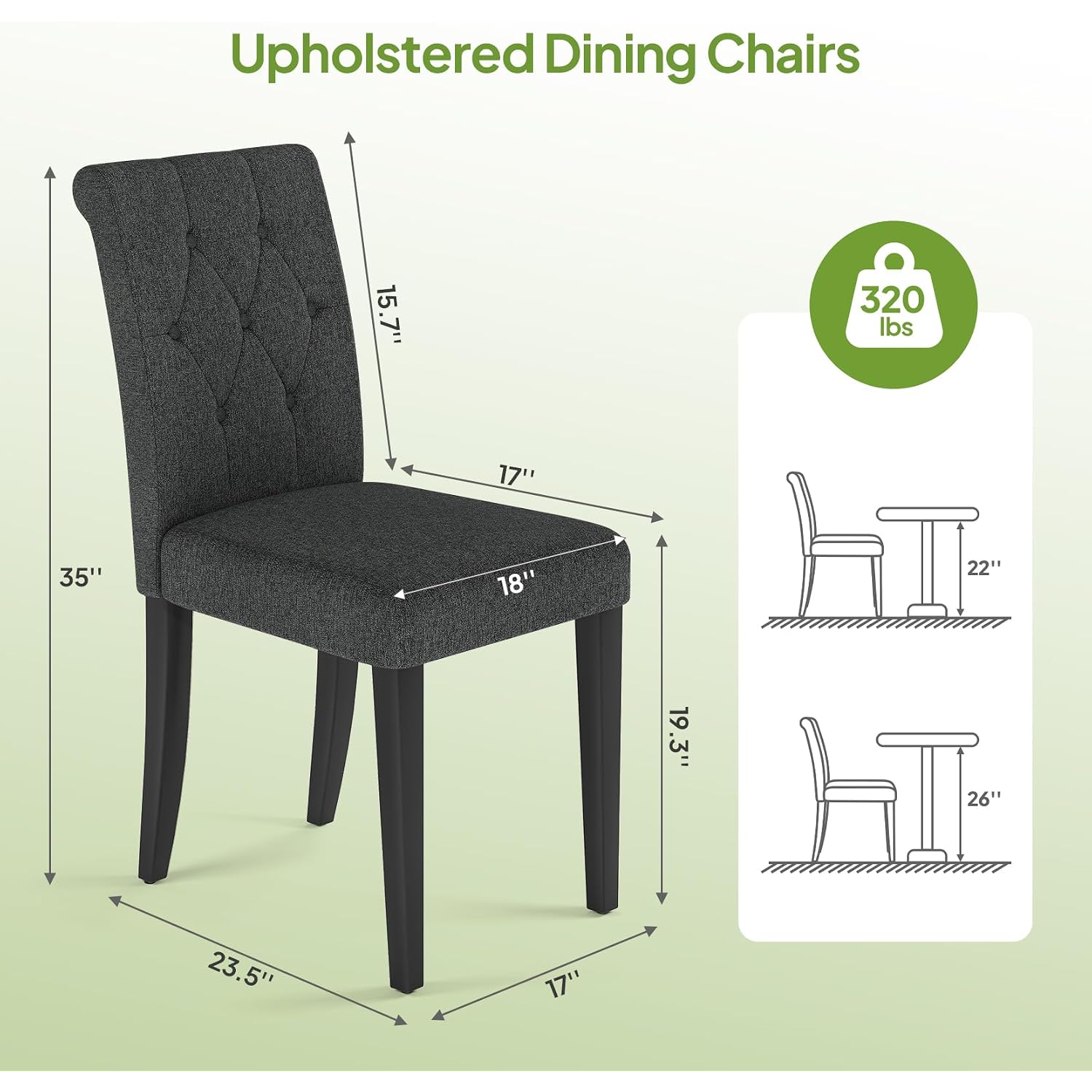 Welzona Upholstered Dining Chairs Set Of 4, Button Tufted Parsons Dining Chair With Solid Wood Legs, Modern Fabric Side Chair For Dining Room/Kitchen/Restaurant/Hotel- Black