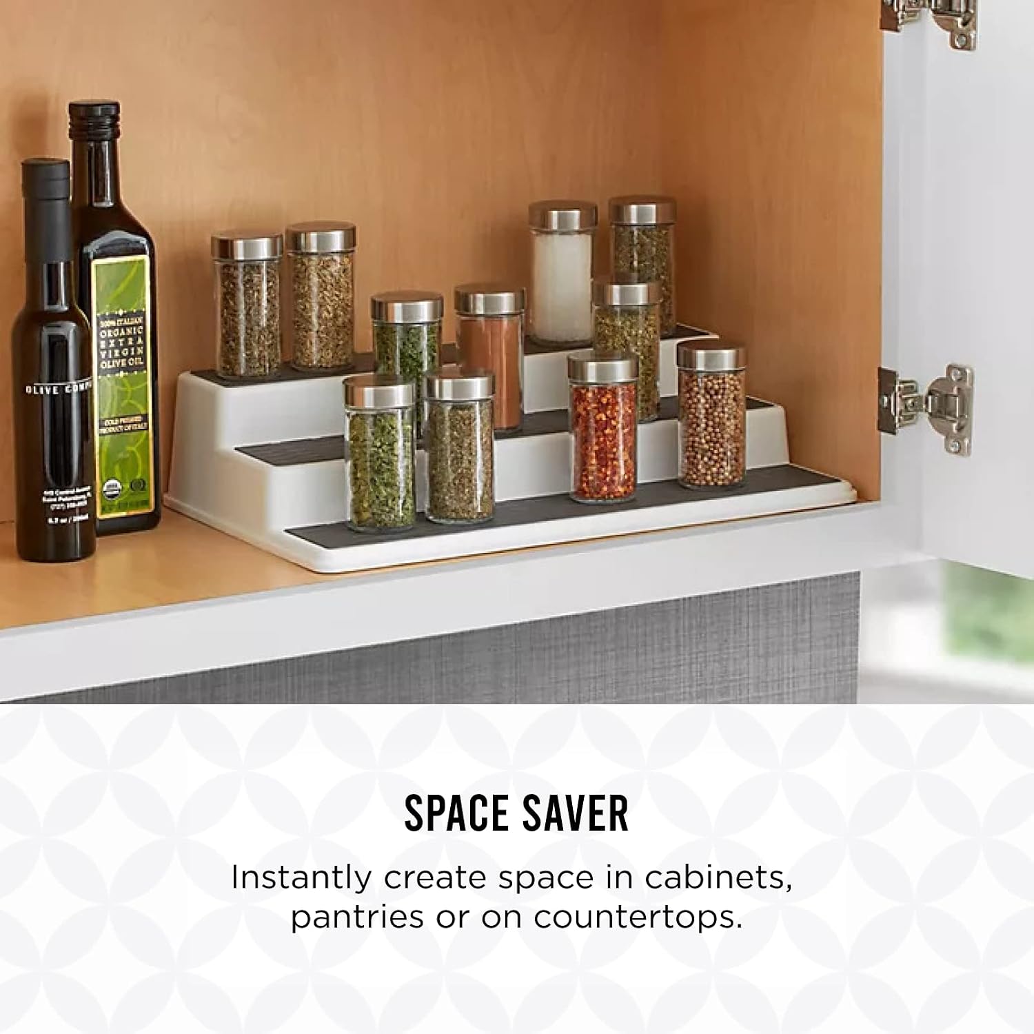Copco 3-Tier Cabinet Spice Rack Organizer, 10 Inch Tiered Shelf Riser For Kitchen Cabinets, Pantry, And Countertop - Holds Spices, Seasonings, Oils, And Condiments
