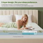 Queen Memory Foam Mattress Topper, 4 Inch Dual Layer Gel Foam Mattress Pad With Soft Pillow Top Cover, Viscose Made From Bamboo, Overfilled, Deep Pocket 8"-18"