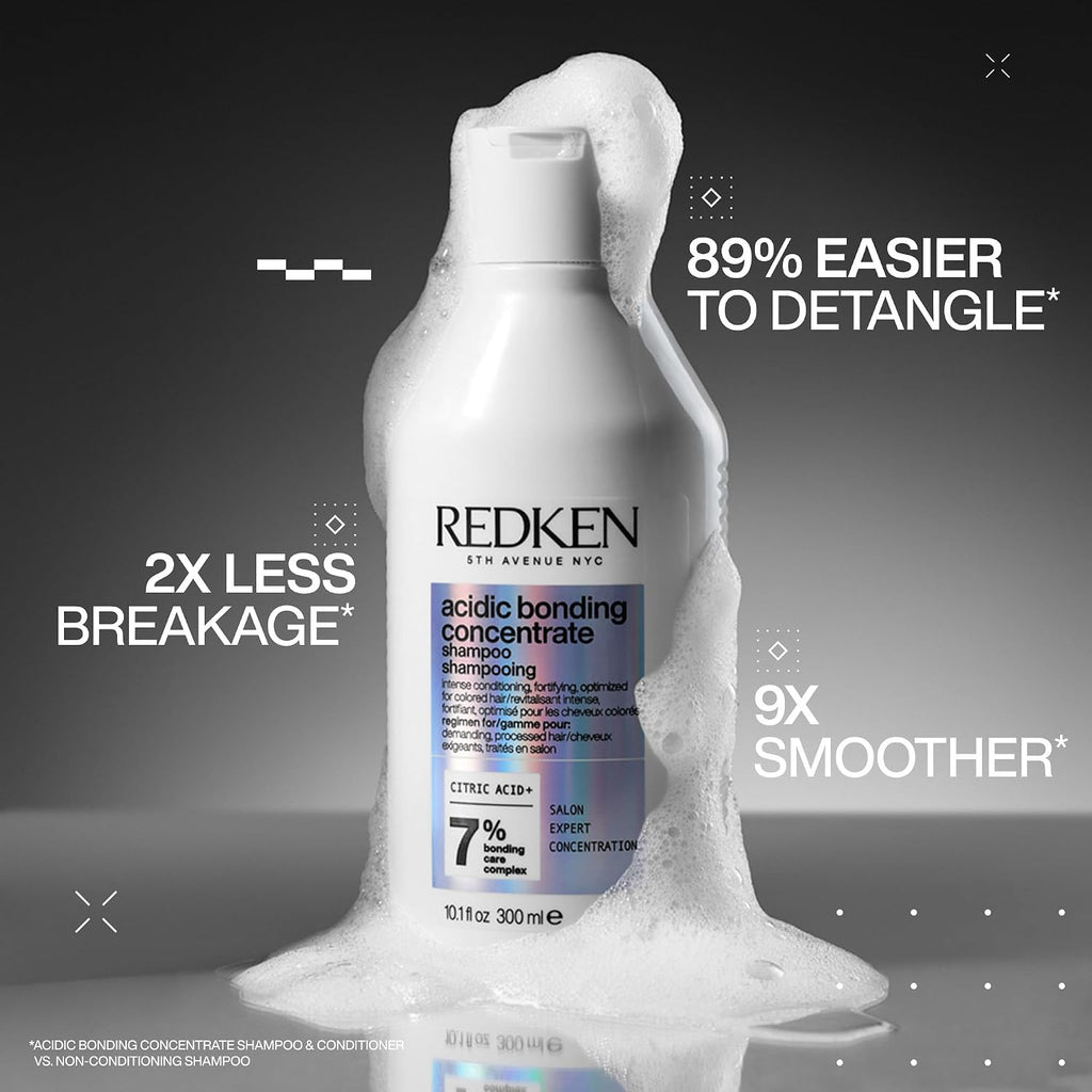 Redken Acidic Bonding Concentrate Shampoo - For Damaged Hair Repair, Strengthens And Repairs Weak And Brittle Hair, Sulfate-Free, Color Safe, With Citric Acid