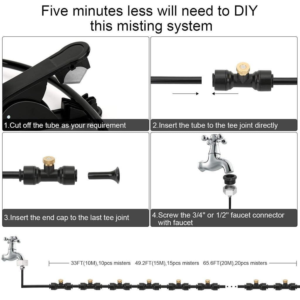 Misting Cooling System, Diy 33Ft(10M) Misting Line +10 Brass Mist Nozzles+ A Brass Connector(3/4'') Outdoor Mister System For Patio Waterpark Garden Trampoline Greenhouse