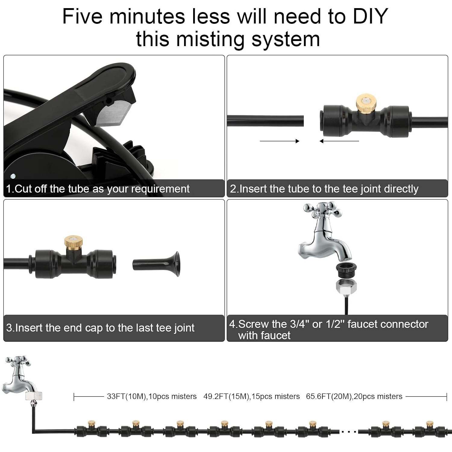 Misting Cooling System, Diy 33Ft(10M) Misting Line +10 Brass Mist Nozzles+ A Brass Connector(3/4'') Outdoor Mister System For Patio Waterpark Garden Trampoline Greenhouse