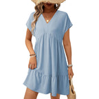 Acelitt Women'S Summer Dresses 2026 Beach Casual Deep V Neck Loose Sundress Short Sleeve Mini Dress With Pockets(Size Down)