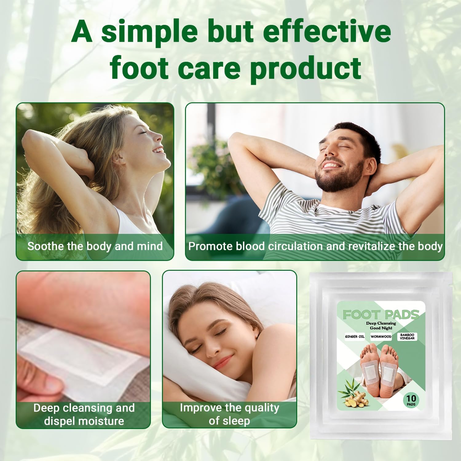 Deep Cleansing Foot Patches, Natural Ingredients for Food Care, Bamboo Vinegar & Ginger Oil, Goodnight Foot Pads, Helps Reduce Foot Odor, Sleep Better, Remove Tension, Fragrance-Free Type, 30 Pieces